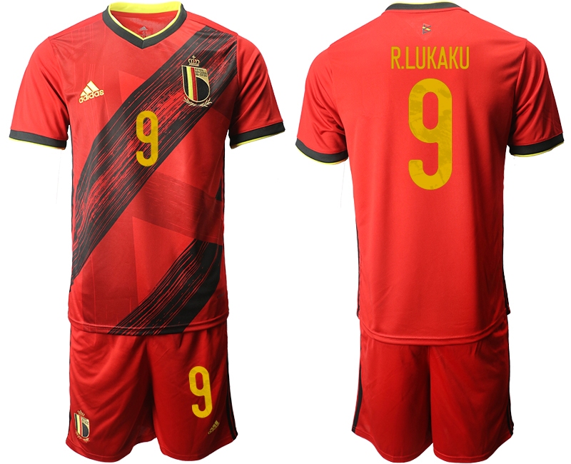 Men 2021 European Cup Belgium home red #9 Soccer Jersey->belgium jersey->Soccer Country Jersey
